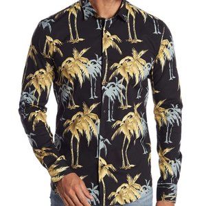 NWT Scotch & Soda Palm Tree Hawaiian Tiki Black Button Down